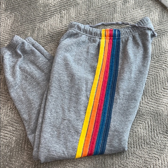 Aviator Nation Gray Joggers with Rainbow Side Stripe 5 SWEATPANTS - Size XSmall - Picture 7 of 14